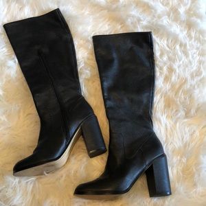Black Leather Heeled Boots